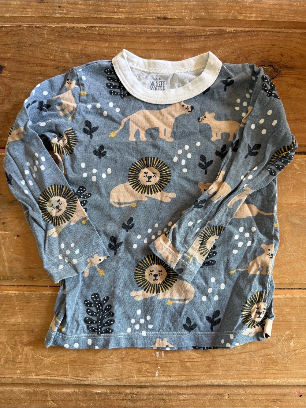 Blue Lion Print Long Sleeve Tee with White Collar